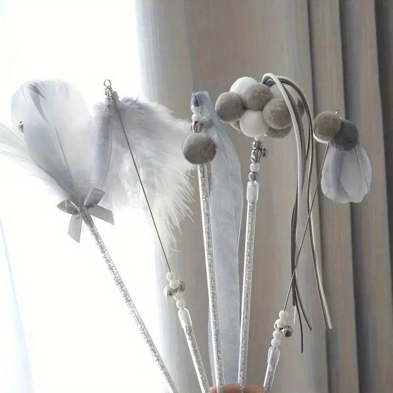 5pcs Feather Decor Cat Teaser Fairy Stick