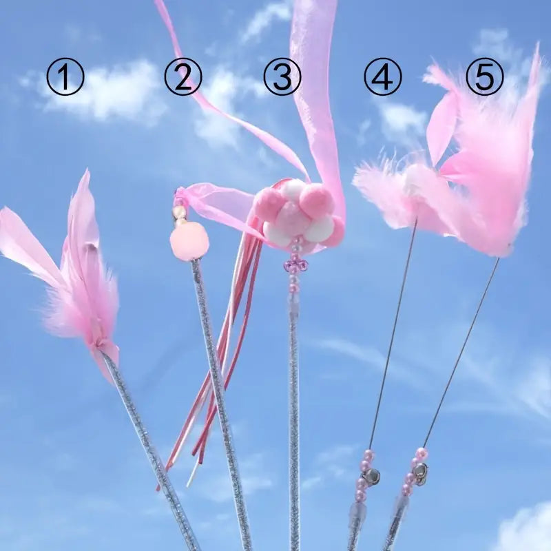 5pcs Feather Decor Cat Teaser Fairy Stick