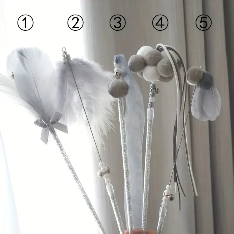 5pcs Feather Decor Cat Teaser Fairy Stick